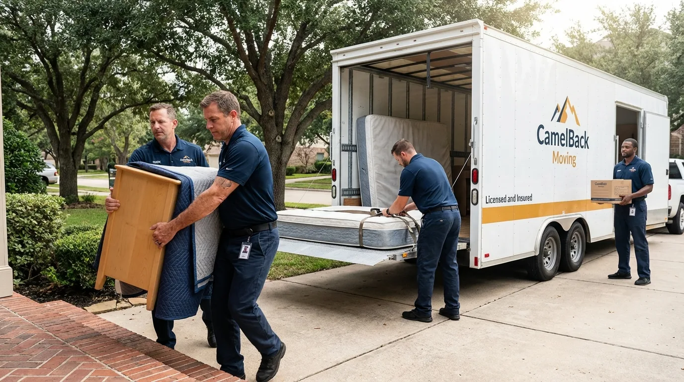 Crew loading residential truck for cross-state move from Solana Beach, CA